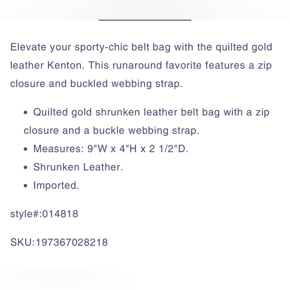 NEW! Lilly Pulitzer Quilted Leather Kenton Belt Bag Gold NWT - Picture 7 of 7